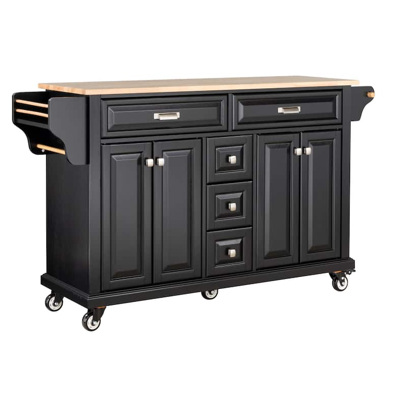Cambridge Natural Wood Top Kitchen Island with Storage and Casters