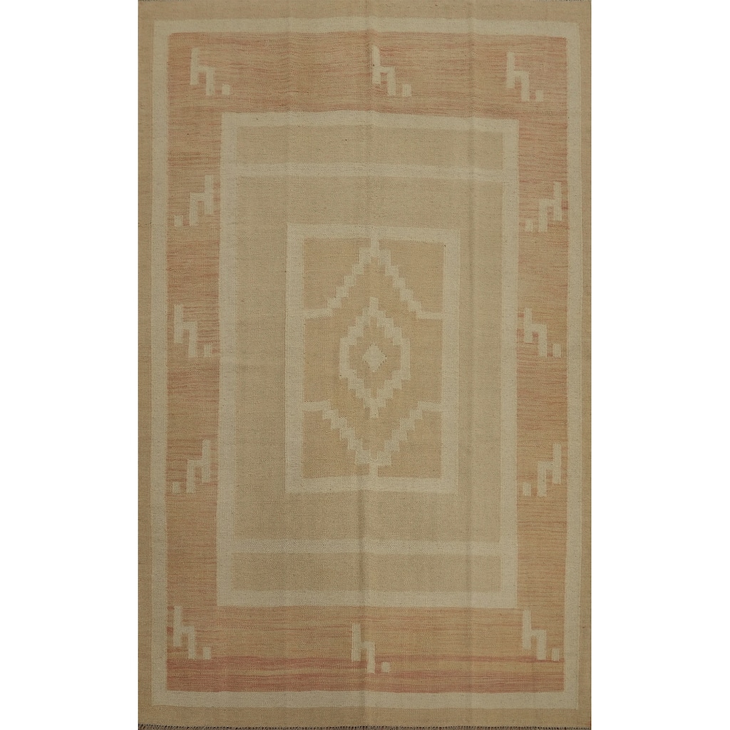 Hand Woven Southwestern Wool Beige Geometric Area Rug - 7' 2'' X 5' 0''