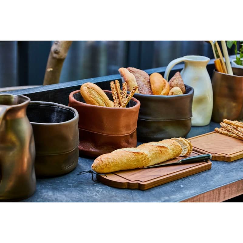 Round Leather Bread Serving Basket - 7.75"