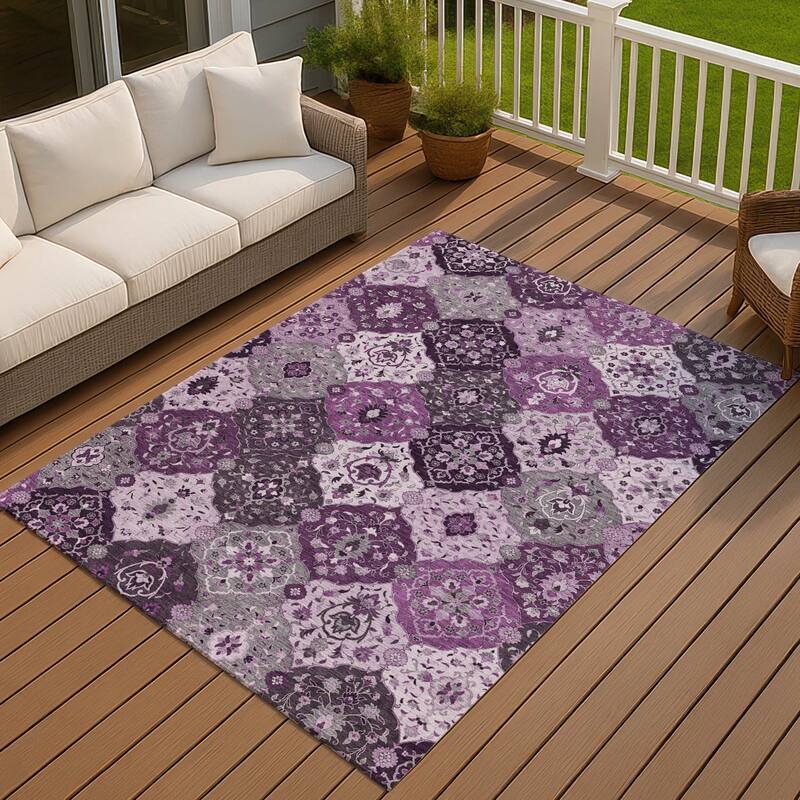 Machine Washable Indoor/ Outdoor Traditional Panel Chantille Rug - Purple - 8' x 10'