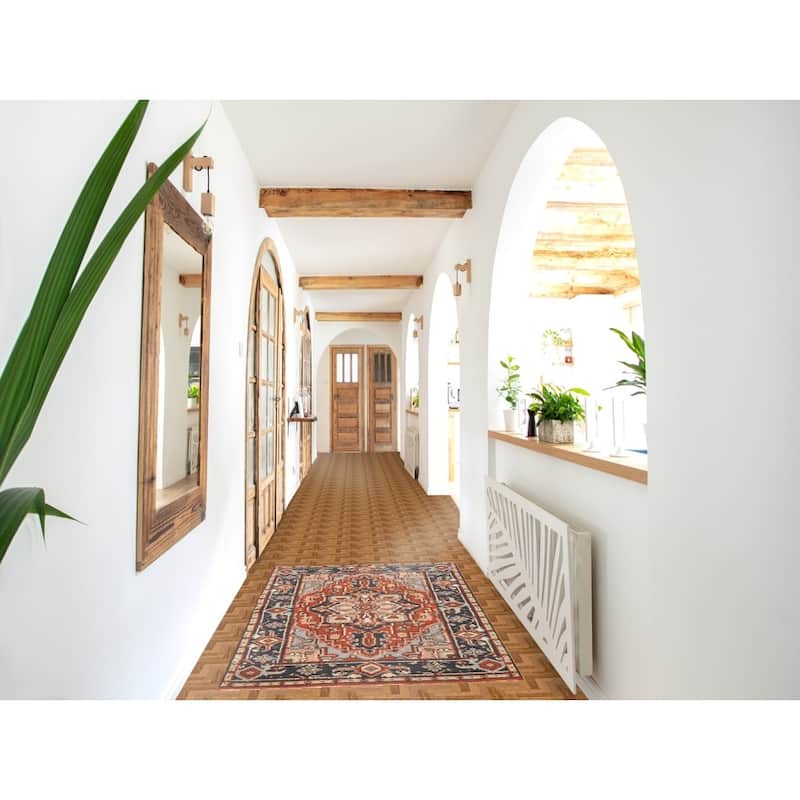 Hand Knotted Oriental 100% Wool Carpet Traditional Medallion Oranges & Rust Heriz (serapi) Area Rug - 4' 11'' X 3' 0''