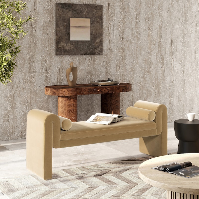 Mason 60.5" Transtional Velvet Upholstered Arched Arm Entryway Bench