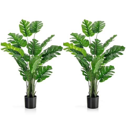 Gymax 5FT Artificial Tree 2-Pack Faux Monstera Deliciosa Plant for