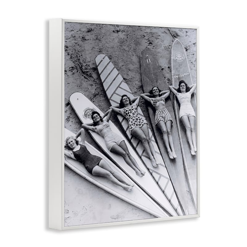 Stupell Vintage Women on Surfboards Framed Giclee Art Design By Arlington Prints
