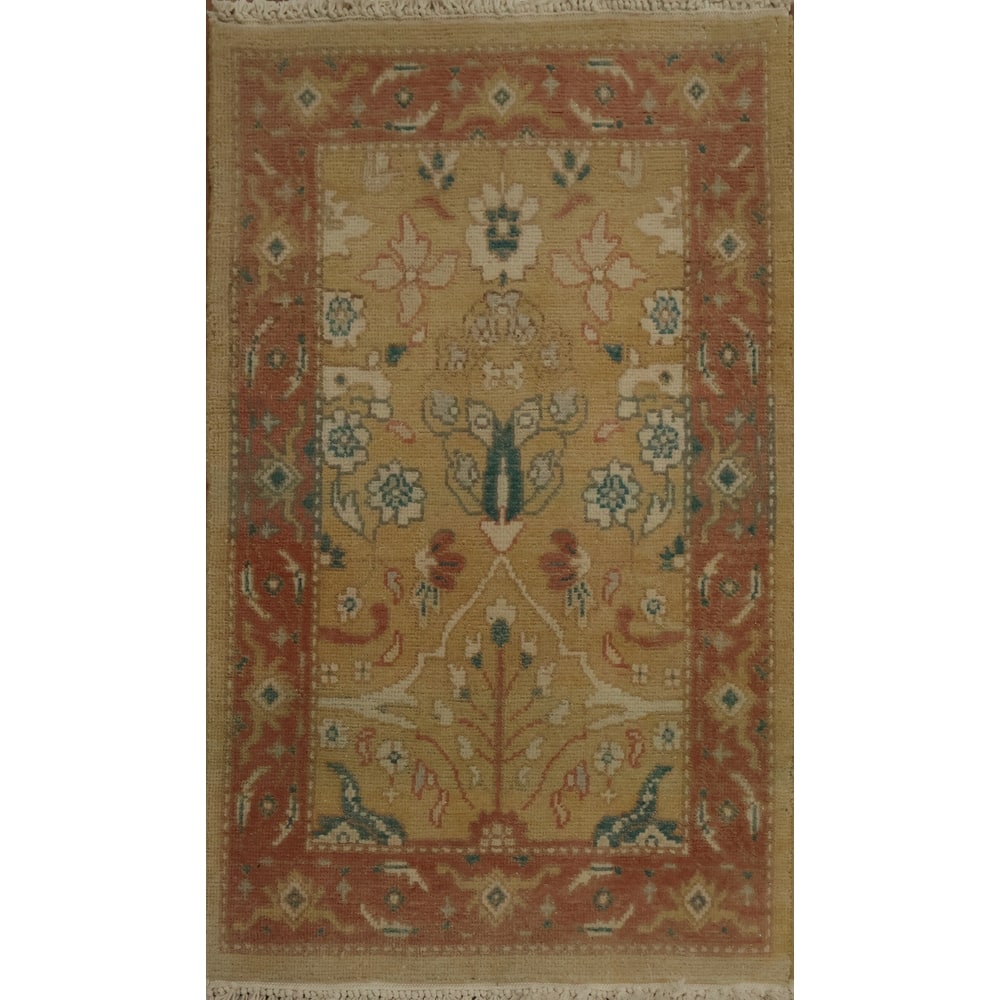 Hand Knotted Oriental 100% Wool Carpet Traditional All-Over Yellow & Gold Ziegler Area Rug - 3' 0'' X 1' 10''