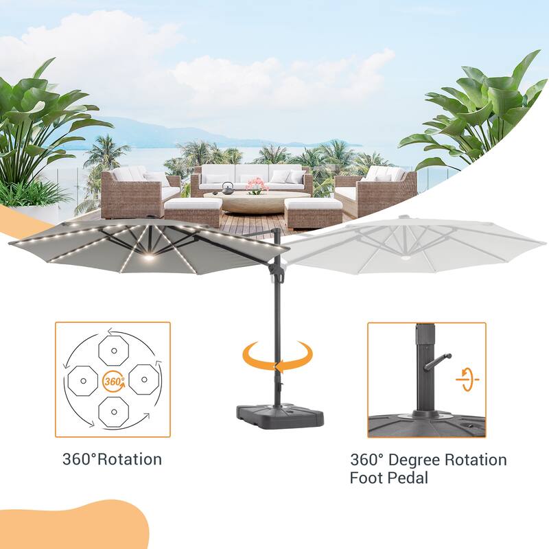 LIVOOSUN 11FT Huge Patio LED offset umbrella Cantilever Umbrella