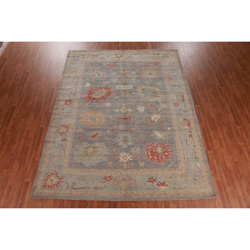 Hand Knotted Oriental 100% Wool Carpet Transitional All-Over Greys & Charcoal Oushak Area Rug - 11' 9'' X 8' 11''
