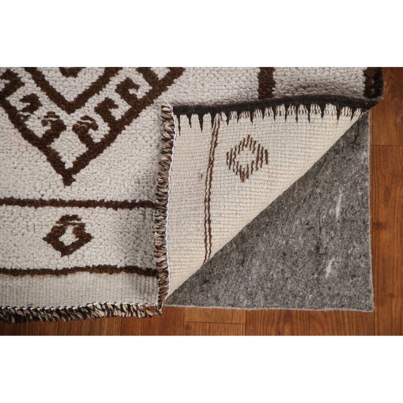 Geometric Beige Anatolian Turkish Runner Rug Handmade Wool Carpet - 2'8"x 12'11"