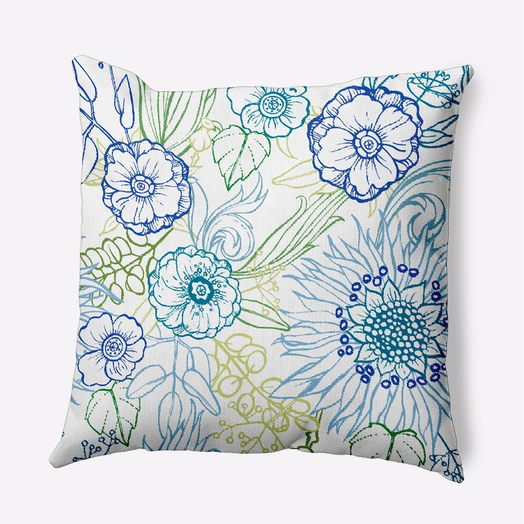 20 x 20 Inch Zentangle 4 Color Floral Print Outdoor Pillow