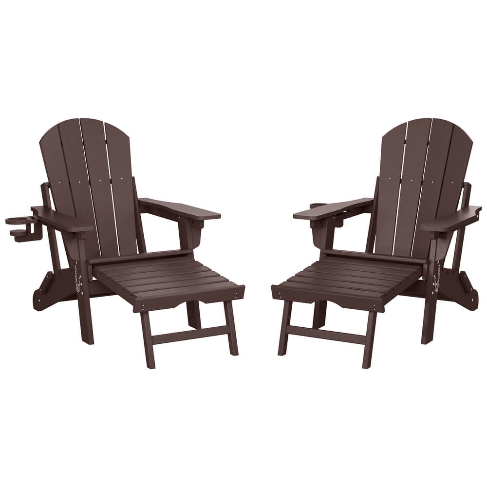 Laguna Outdoor Folding Adjustable Adirondack Chair with Cup Holder & Hideaway Ottoman (Set of 2)