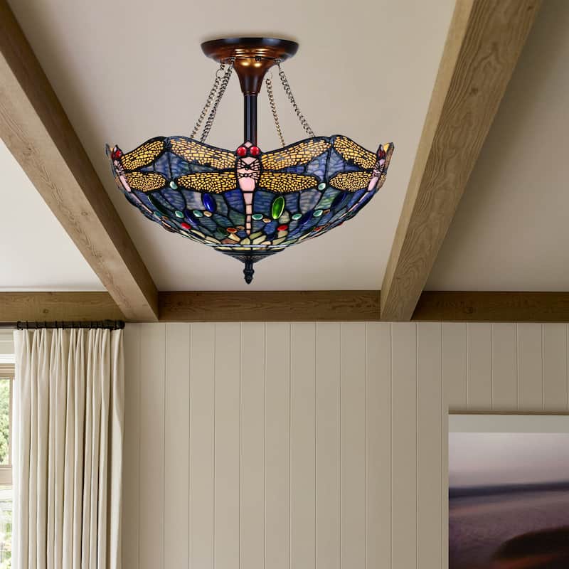 Dragonfly Design 2-light Dark Bronze Semi-Flush Mount Fixture