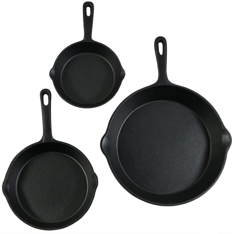HomeRoots Set of Three Black Cast Iron Frying Pans - 14.00 in. x 2.00 in. x 10.00 in.