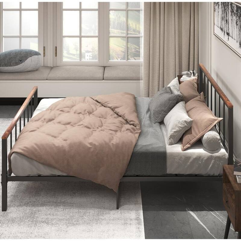 Queen Metal Platform Bed Frame with Headboard, Sturdy Iron Construction, No Box Spring Needed