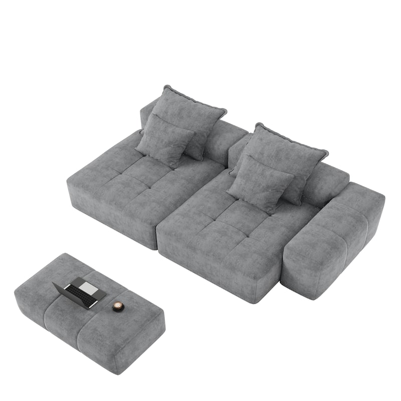 113.39" Chenille Modular 4-Seater Sofa, Sparkling Tufted Design, Non-Slip Base
