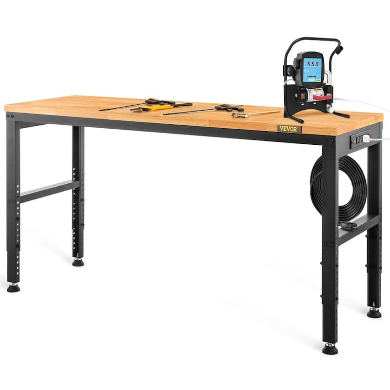 VEVOR Adjustable Height Workbench Work Bench Table w/ Power Outlets