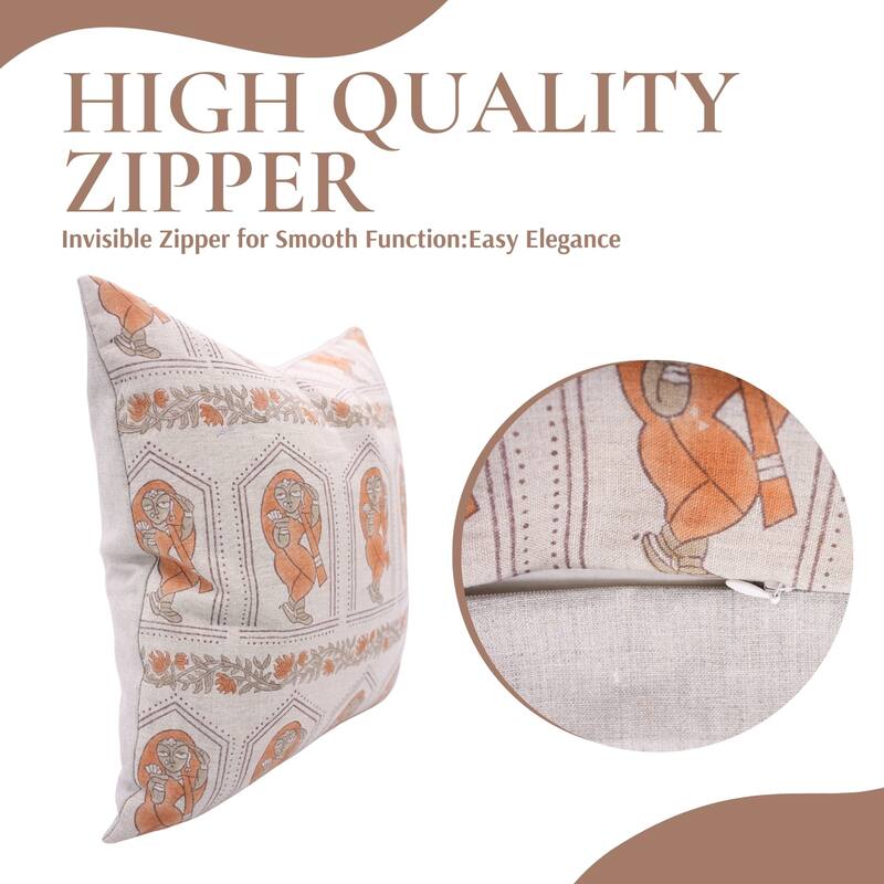 Fabdivine Handmade Block Print Floral Pillow Cover, Soft Pure Linen for Sofa, Alpana