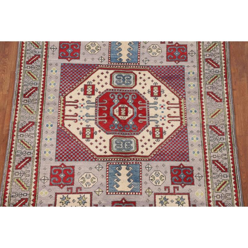 Kazak Oriental Area Rug Handmade Blue Traditional Wool Carpet - 3'11" x 5'11"