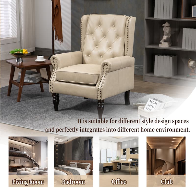 Camel Modern 29.33" High Back Upholstered Arm Chair with Sturdy Wood Legs and Nailheads for Living Room