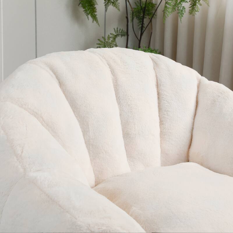 Faux Fur Shell-Shaped Bean Bag Chair, Oversized Adults Bean Bag Sofa, Bean Bag Lazy Chair with Armrests for Gaming, Reading