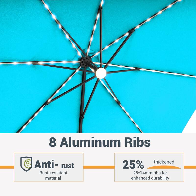 LIVOOSUN 11FT LED Patio Cantilever Umbrella w/Cross Base
