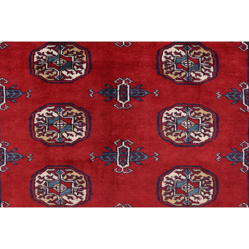 Rustic Bokhara Jennings Red/Blue Hand Knotted Wool Rug - 4'1'' x 6'1''