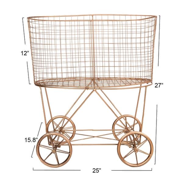 dimension image slide 2 of 3, Metal Rolling Laundry Cart with Rack