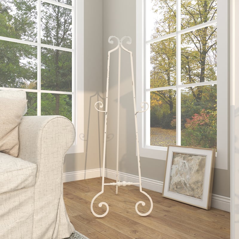 White Metal Large Adjustable 3 Tier Scroll Display Easel with Chain Support