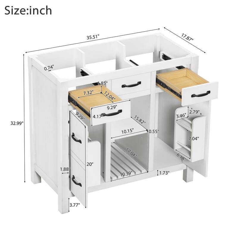 36" Solid Wood Frame Bathroom Cabinet