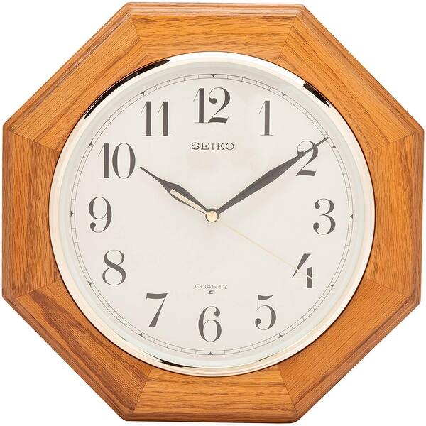 Seiko QXA102BC Wall Clock Medium Brown Solid Oak Case Bed Bath
