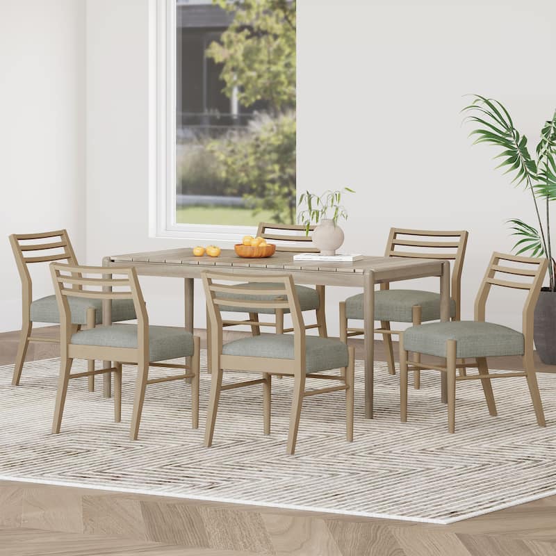 Demlow Acacia Wood 7 Piece Dining Set by Christopher Knight Home - Light Ash + Gray