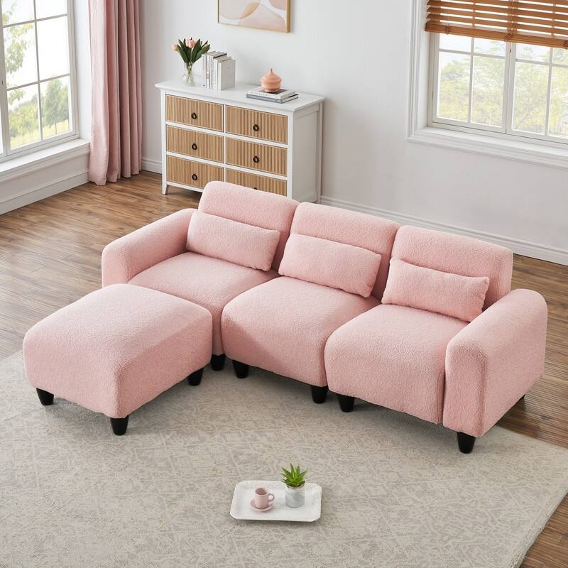 84.6" Teddy velvet L-shaped modular sofa