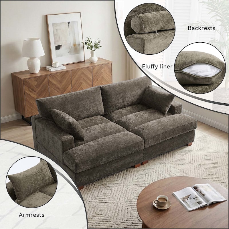 Mid-Century Chenille Adjustable Headrest Chaise Lounge Sofa