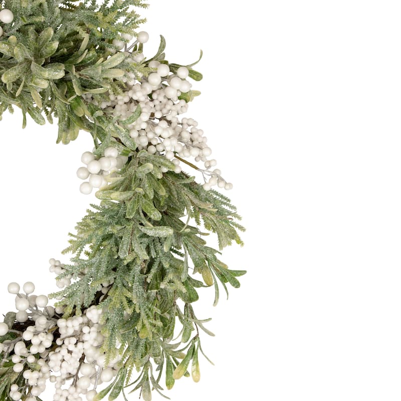 White Berry and Frosted Pine Christmas Wreath 28-Inch Unlit - 28"