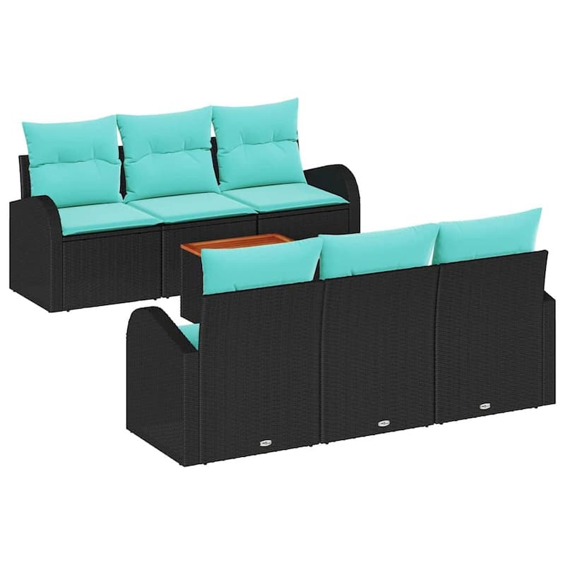 vidaXL 7 Garden Sofa Set with Cushions Black/Grey Poly Rattan - 70.5 x 24.4 x 27.2