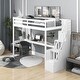 preview thumbnail 10 of 16, Twin Size Loft Bed with Storage Staircase & Study Desk, Vintage side Rail, Solid Wood Slats Support, Rustic style for Bedroom Cream White