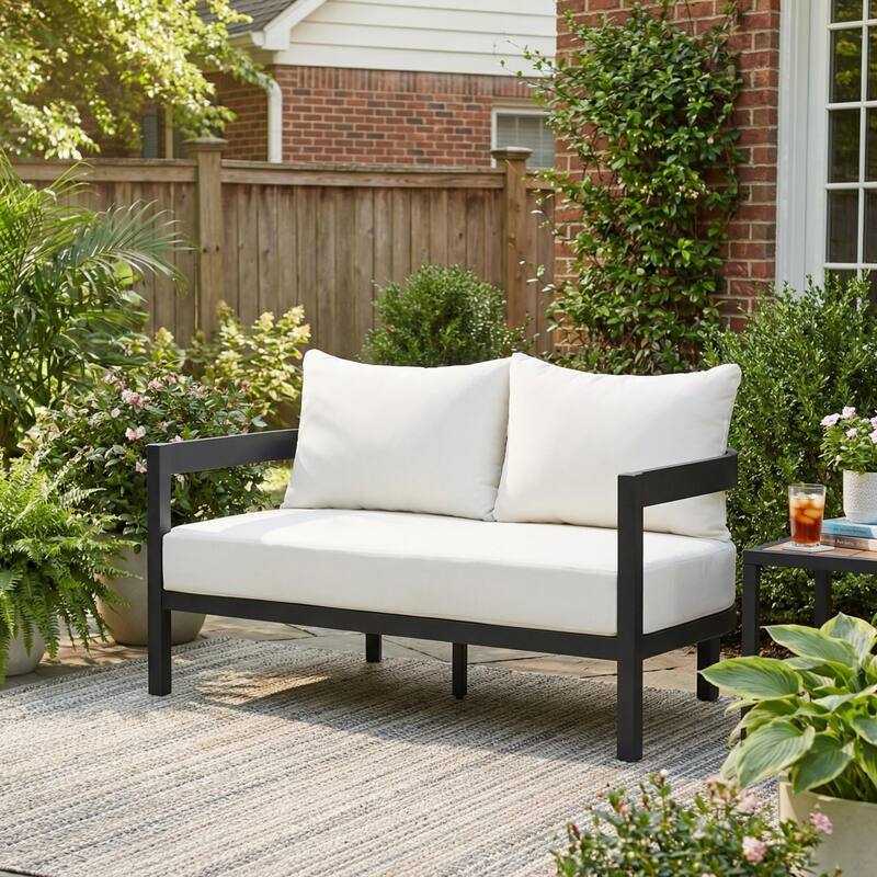 Christopher Knight Home - Modern 52.6" Outdoor Curved Back 2-Seater Loveseat with Aluminum Frame & Water-Resistant Cushions