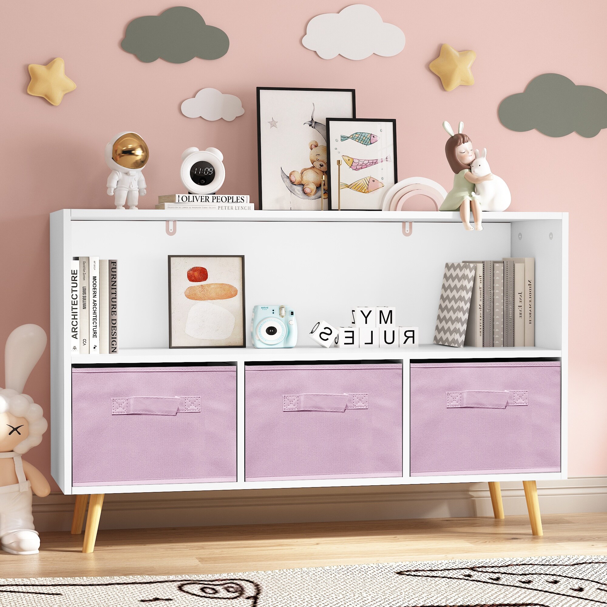 GTOLV Toy Storage Organizer， Kids Bookshelf with Collapsible