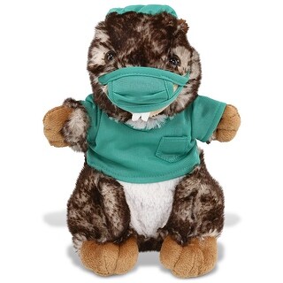 DolliBu Standing Marmot Doctor Plush with Cute Scrub Uniform and Cap - 8.5 inches