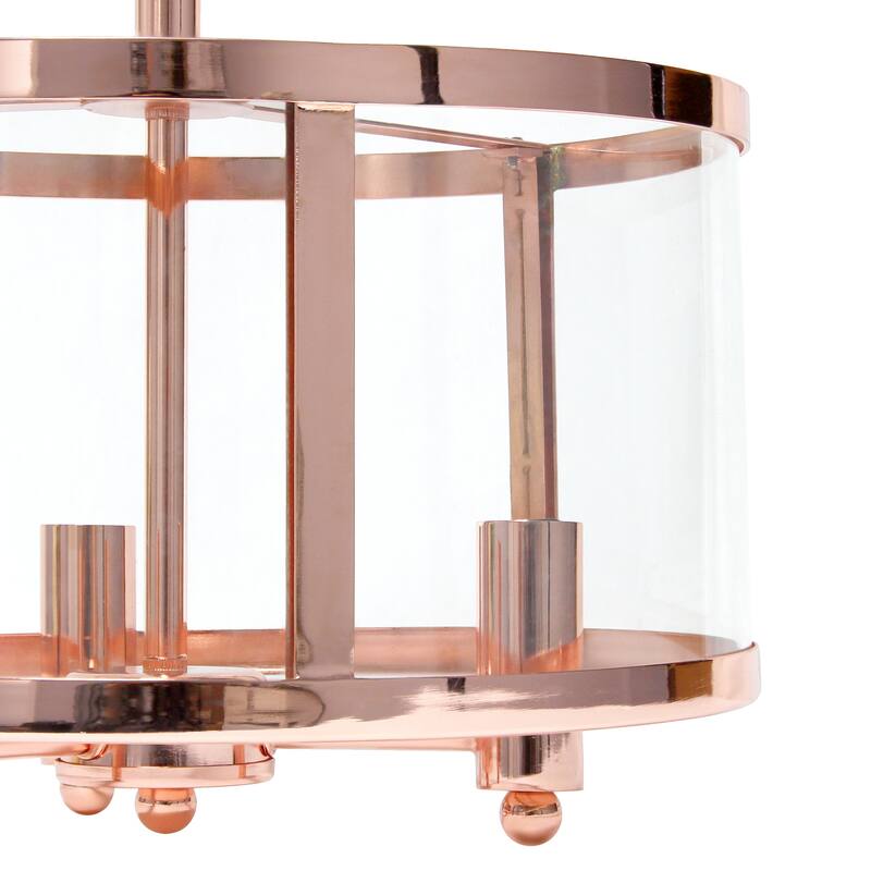 Vintage Semi-Flush Mount Light - 3-Light Rose Gold Ceiling Fixture - Modern Farmhouse Style - 12.5