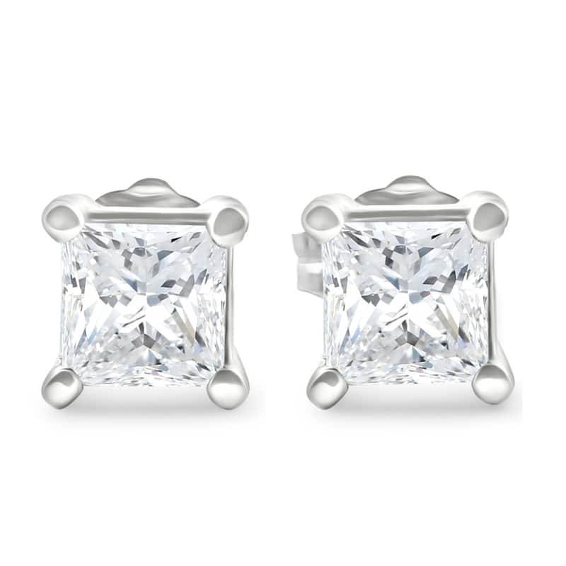 1 1/4Ct Princess Cut Diamond Studs in White or Yellow Gold Lab Grown