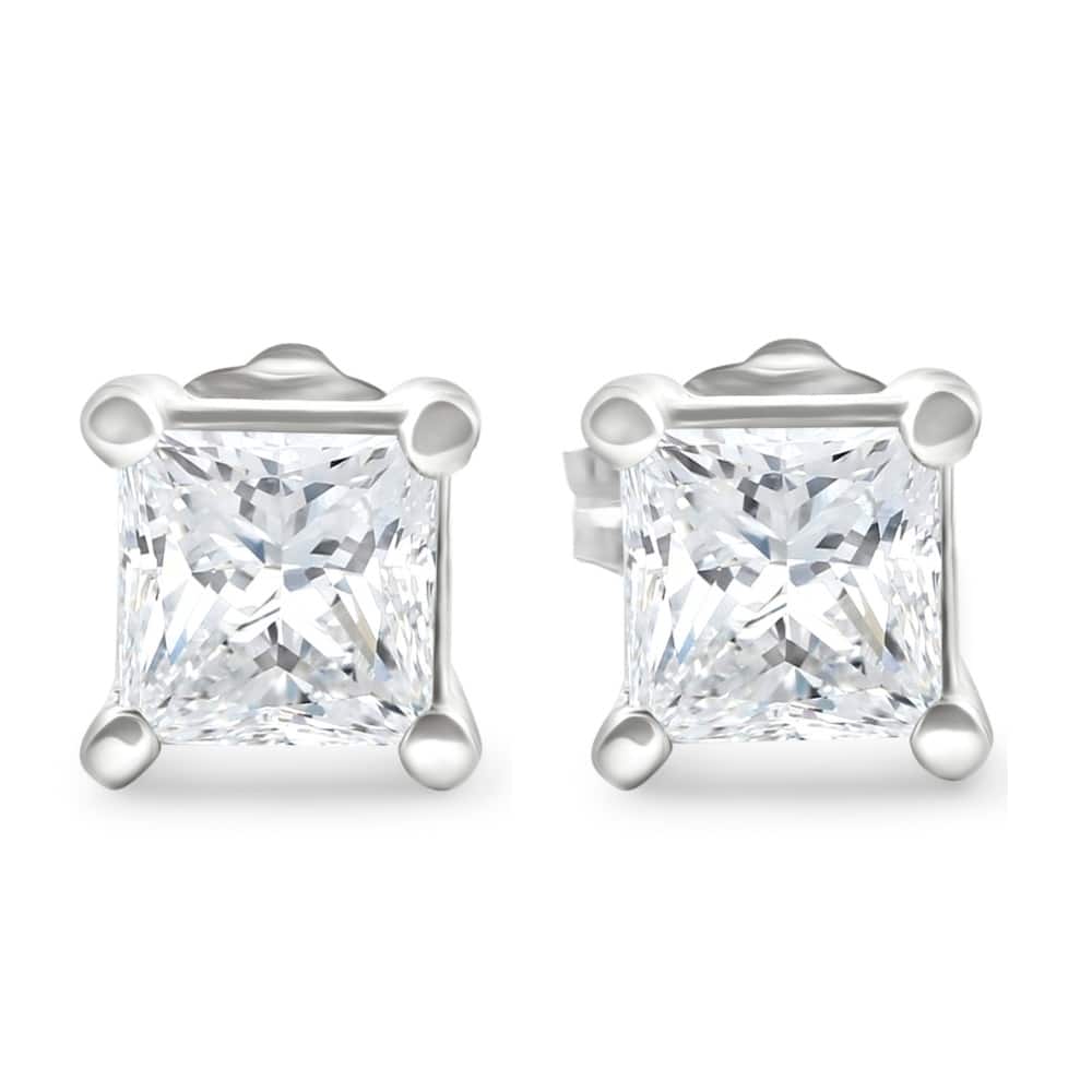 Bliss Diamond 1 1/4Ct Princess Cut Diamond Studs in White or Yellow Gold Lab Grown