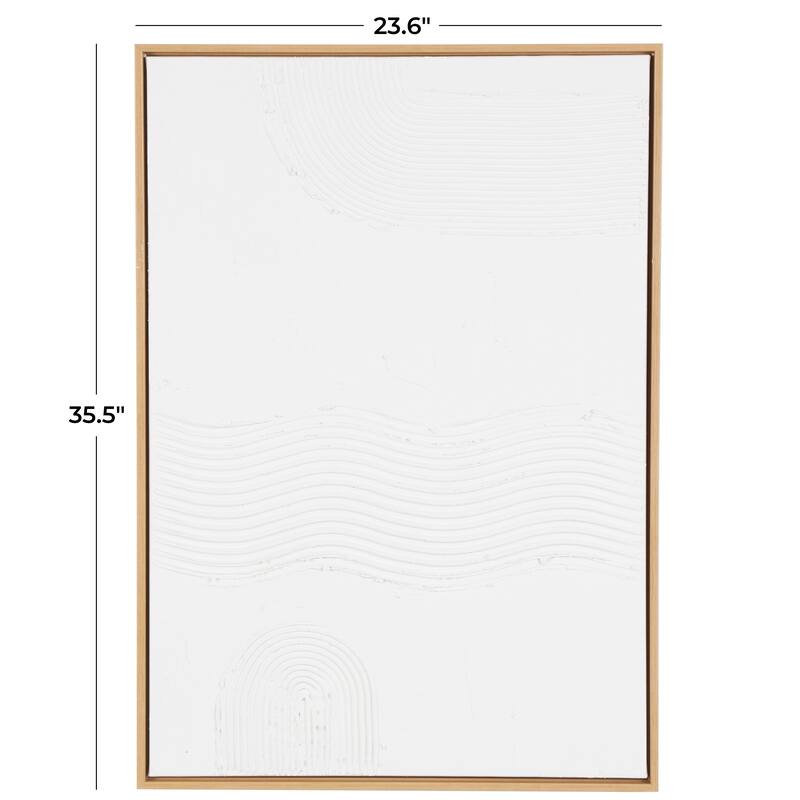 White Canvas Abstract Framed Wall Art with Brown Frame