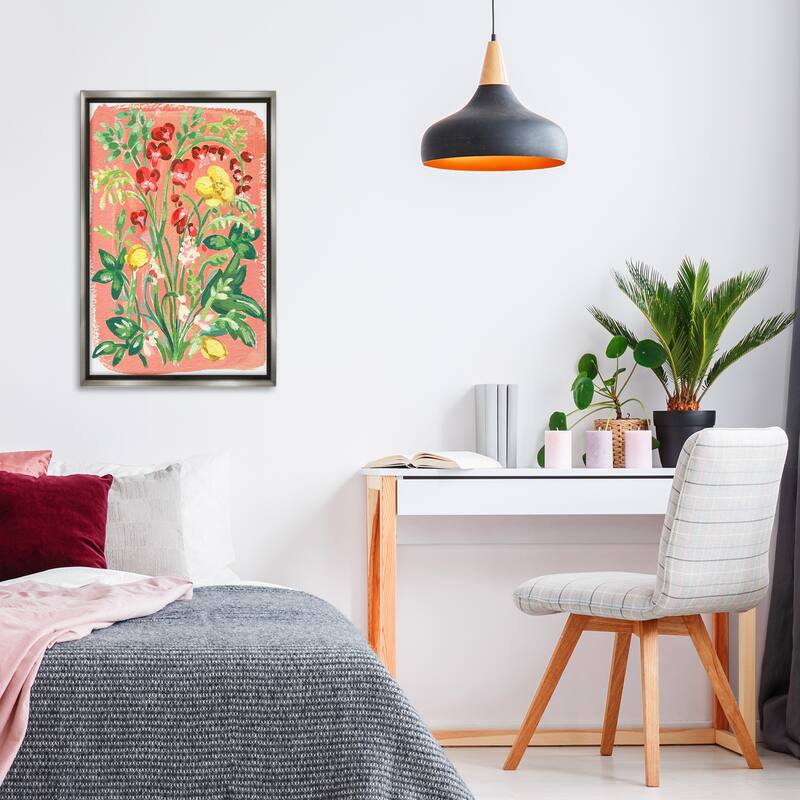 Stupell Peachy Flower Arrangement Framed Floater Canvas Wall Art Design By Hannah Moren