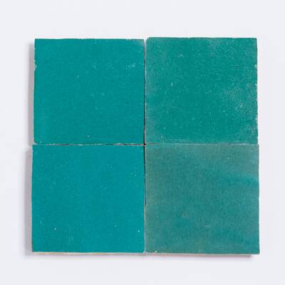 Handmade 4x4-in Moroccan Mosaic Solid Color Turquoise