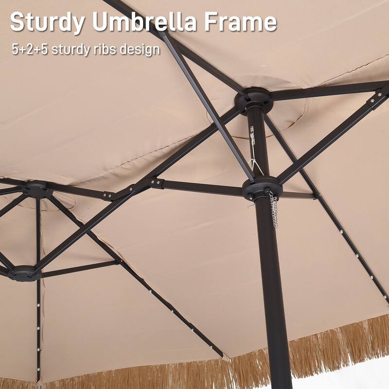 Autlaycil 15 ft Patio Umbrella with Base & 48 LED lights for Outdoor Umbrella