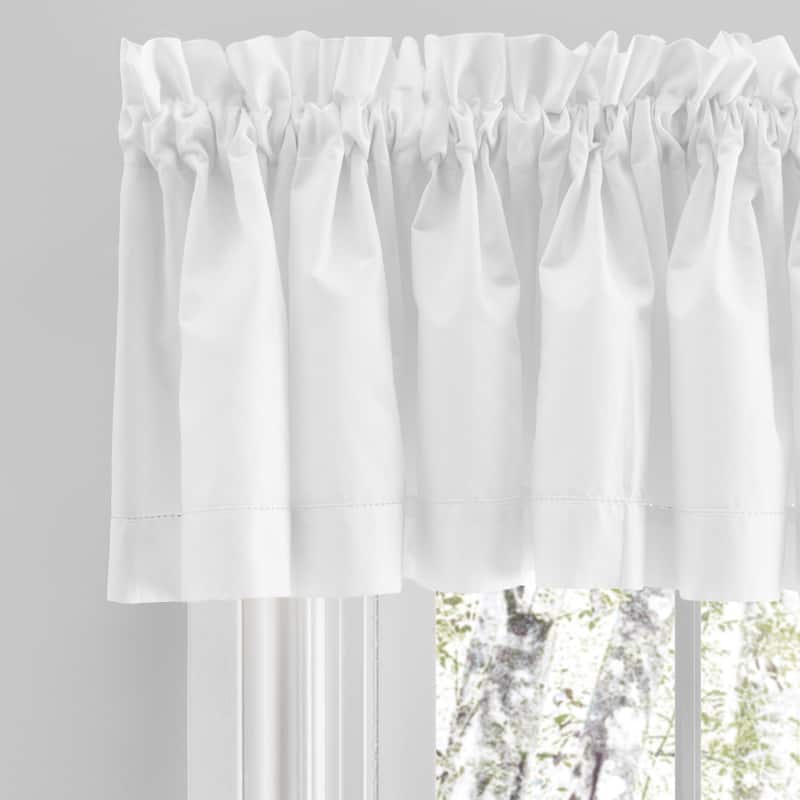 Simplicity Hemstitch 100% Cotton Rod Pocket Tailored Panel Pair with Tiebacks or Tailored Valance - 80"W x 13"L Tailored Valance - White