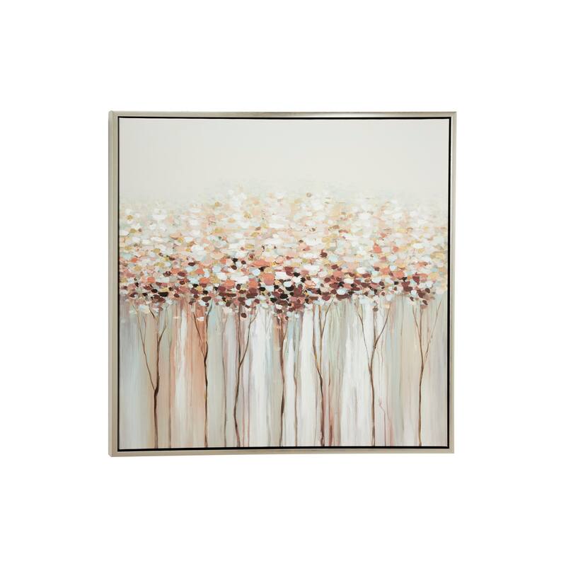 Canvas Tree Framed Wall Art with Silver Frame - White - Roche River Decor