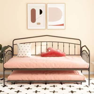 Calantha Modern Metal Twin Size Daybed with Trundle Space-Saving Sofa Bed by Christopher Knight Home
