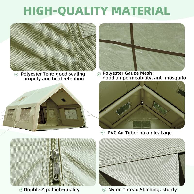 Erommy Inflatable Camping Tent, Glamping Tents 4 Season Waterproof Windproof Cotton Tent with Stove Jack & Mesh Windows & Pump