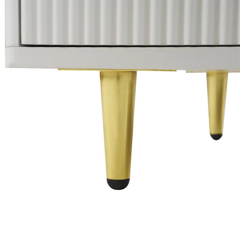 Coffee Table with 2 Glass Door, 4 Drawers and Gold Metal Legs
